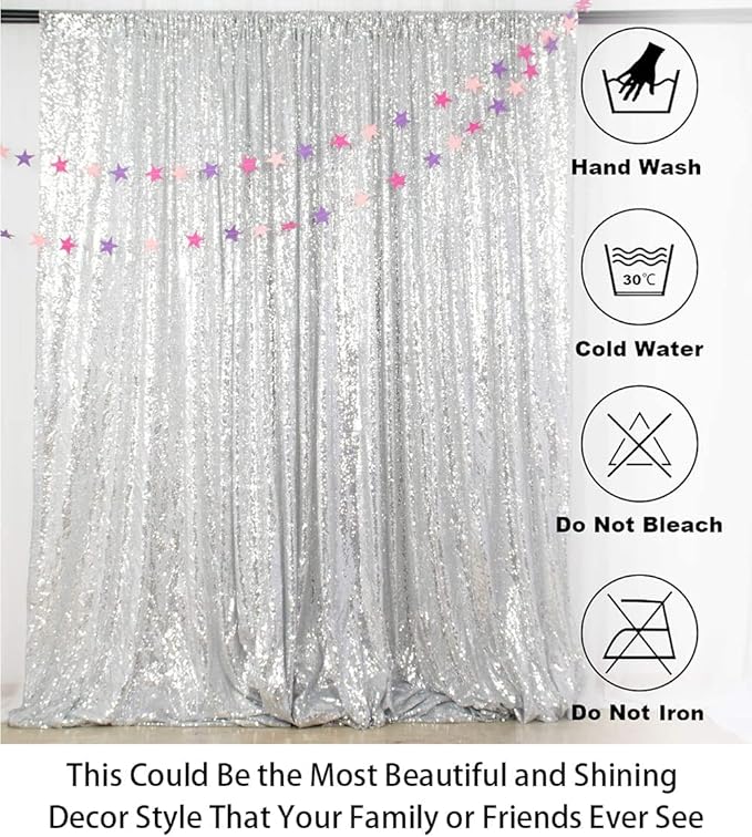 Shimmering Silver Sequin Backdrop 8x8 FT - Perfect for Parties & Weddings, Sparkling Fabric Photo Booth Background