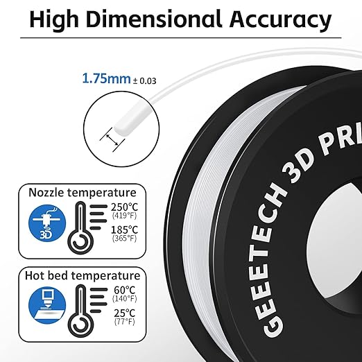 Geeetech 3D Printer Filament, PLA Filament 1.75mm Bundle 2kg for 3D Printer, Dimensional Accuracy +/- 0.02 mm (White 2-Pack)