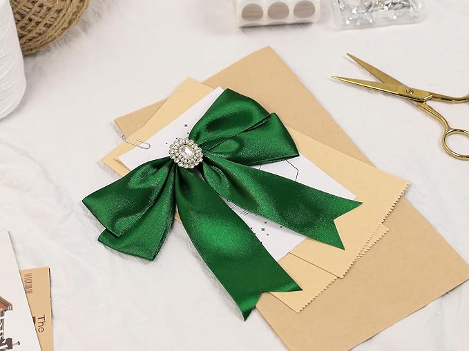 Green Satin Ribbon 1-1/2 inch X Continuous 25 Yards, Single Face Polyester Ribbon Perfect for Gift Wrapping, Flower Bouquet, Wedding Decor, Crafts, Bow Making, Sewing and More