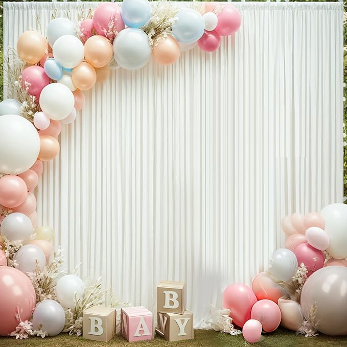 10×14ft Wrinkle Free Ivory Backdrop Curtain, Soft Silky Easy to Drape Cream Wedding Drapes for Backdrop, 2 Panels 5×14ft Photo Backdrop Curtains for Parties Birthday Photography Background Cloth
