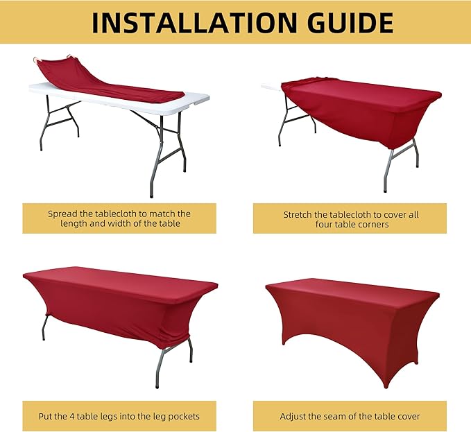 2-Pack 8ft Spandex Table Covers for Rectangle Folding Tables - Washable Elastic Tablecloth - Ultimate Fitted Table Protector for Birthday Parties, Trade Shows, Banquet