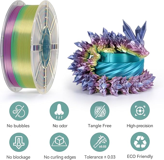 Kingroon Silk PLA Filament 1.75mm Rainbow Filament 3D Printer Filament Color Changing Filament 1kg Dimensional Accuracy ±0.03mm,Fit Most 3D Printers(Lovely)