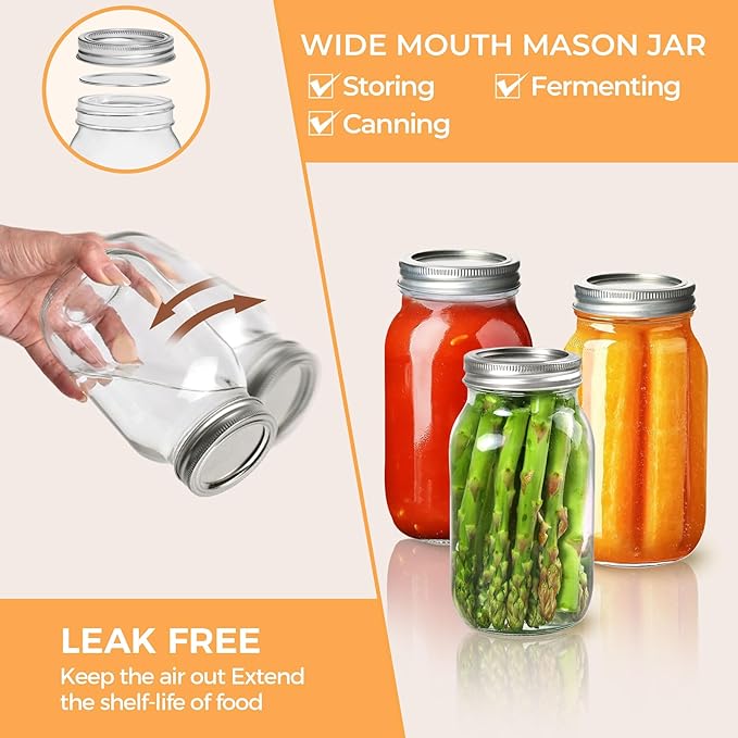 ComSaf 24 oz Mason Jars Regular Mouth 6 Pcs, Large Canning Jars with Seal Bands, 24 oz Glass Jar with Lid for Jams, Sauces, Juice, Coffee, Pickling, Fruit, Dessert, Kitchen Storage