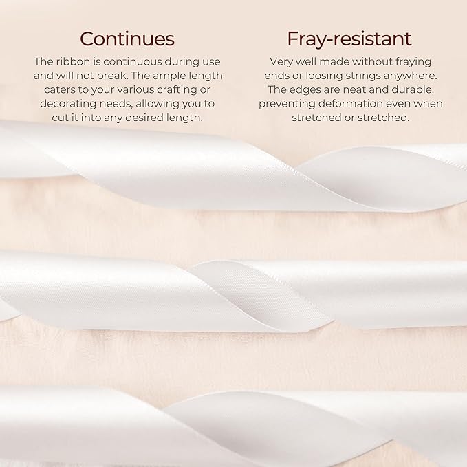 White Satin Ribbon 1 inch X Continuous 50 Yards, Single Face Polyester Ribbon Perfect for Gift Wrapping, Flower Bouquet, Wedding Decor, Crafts, Bow Making, Sewing and More