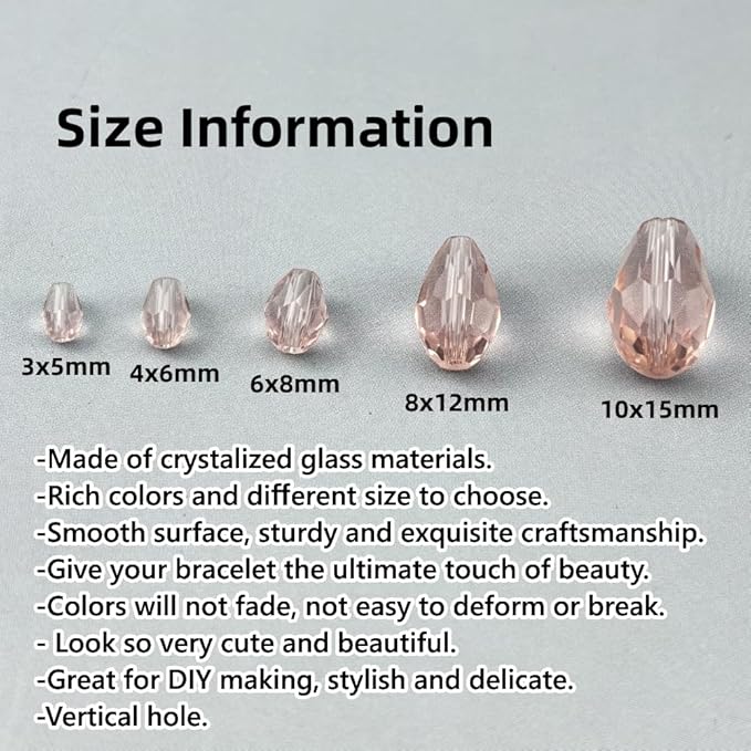100pcs 8x12mm Teardrop Crystal Glass Beads for Jewelry Making, Faceted Vertical Hole Teardrop Glass Spacer Beads for Wind Chimes Bracelet Earring Necklace DIY Craft(Pink)