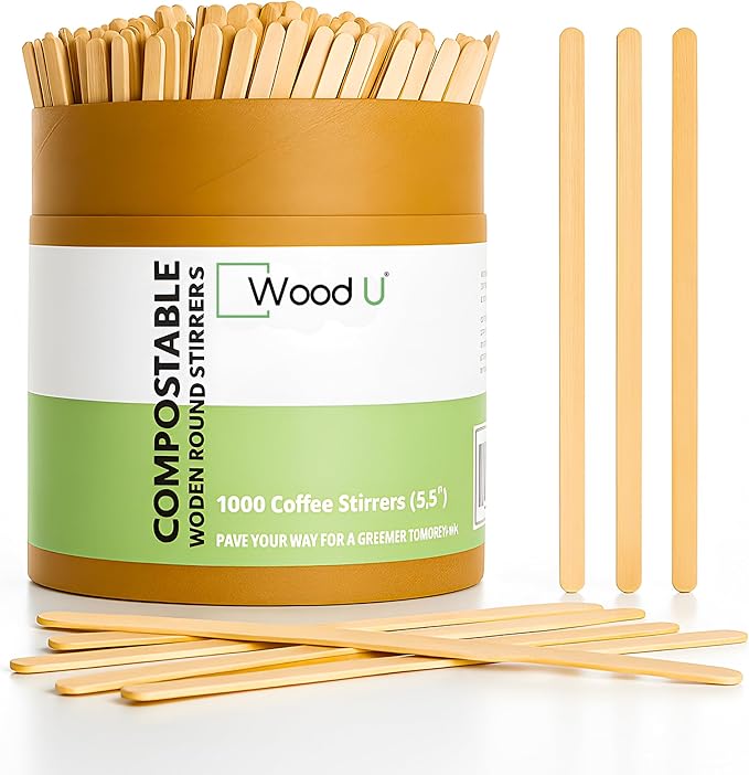 Disposable Coffee Stir Sticks 5.5” 1000 pcs - Eco friendly Round Edge Wooden Coffee Stirrers