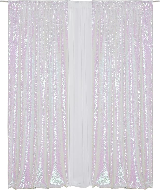 Eternal Beauty White Iridescence Sequin Backdrop Curtains, Shimmer Back Drop 4Panels-2FTx8FT for Christmas, Party, Birthday, Photography, Wedding, Baby Shower Event Decoration