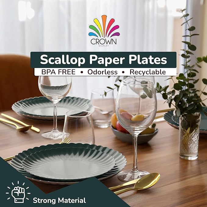 Trendables Scalloped Paper Plates 8.5 Inch & 10.5 Inch 80 Pcs Dinner Plate Set Fancy Disposable Plates for Party for 40 Guests 40 X 8 & 40 X 10 Large & Small Paper Plate Set for Parties Black Aqua