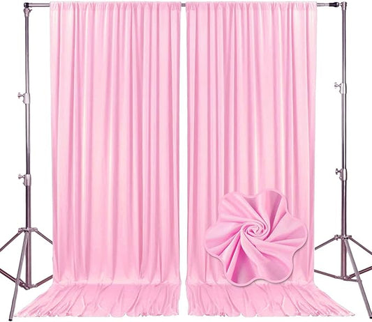 10ft x 10ft Rose Pink Backdrop Curtains for Parties, Fabric Satin Background Curtain with Rod Pockets for Weddings, Birthday, Baby Shower, Photography, Graduation Party Backdrop Drapes, 2 Panels