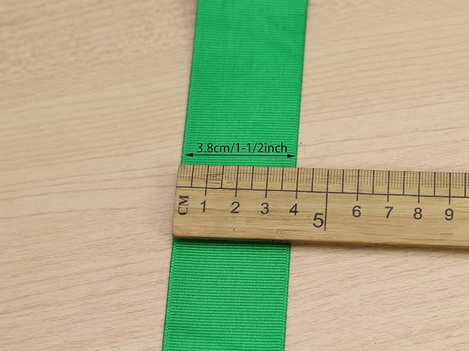One Roll 50 Yards Soild Green Grosgrain Ribbon 1 1/2 inch Flower Bouquets Ribbons-1.5 inch Thick Gift Wrapping Ribbon-DIY Crafts Bow Hair Headband Accessories Ribbons #553(38mm)