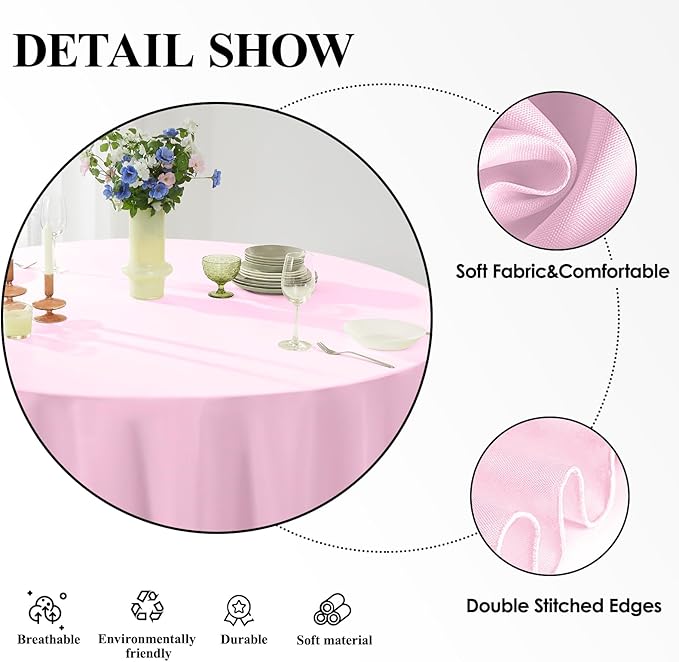 Round Tablecloth 2 Pack 90 Inch Pink Tablecloths Washable Decorative Linen Polyester Table Clothes Cover for Dining Table Banquets Buffet Parties and Wedding
