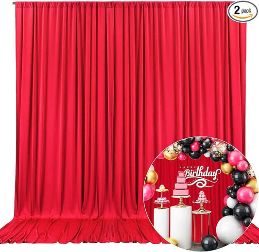 10 x 10 Feet Red Backdrop Curtain for Partie, Background Curtains for Photoshoot, Birthday, Wedding, Halloween, Thanksgiving, Christmas Day, New Year Party Decorations 5Ft x 10Ft, 2 Panels