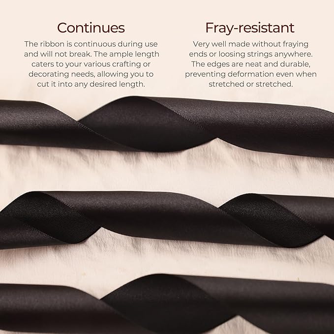 Black Satin Ribbon 1 inch X Continuous 50 Yards, Single Face Polyester Ribbon Perfect for Gift Wrapping, Flower Bouquet, Wedding Decor, Crafts, Bow Making, Sewing and More