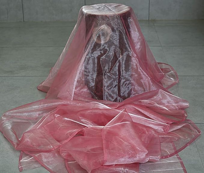 VDS Dusty Pink Organza Fabric, 50 Yards Continuous, 45” Wide, Wedding Party Decoration Iridescent Crystal Sheer Shiny Organza Tulle Bridal Dress DIY Crafts Costume Sewing Backdrop Arch Cloth