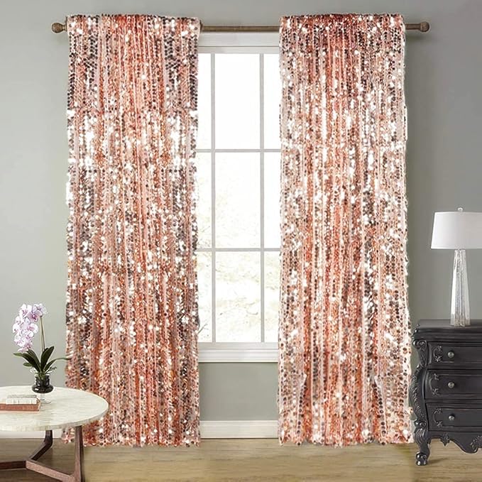 Big Sequin Rose Gold Drapes Curtains Panels Payette Sequin Backdrop Curtains Home Party Decoration Supplies 9FTx9FT for Thanksgiving Christmas Decor