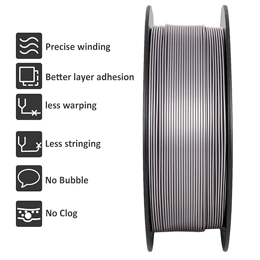 Geeetech Silver Filament, PLA Filament 1.75mm 1kg Spool (2.2lbs), Dimensional Accuracy +/- 0.02 mm, 3D Printing Filament Fit Most FDM Printer, New Silver