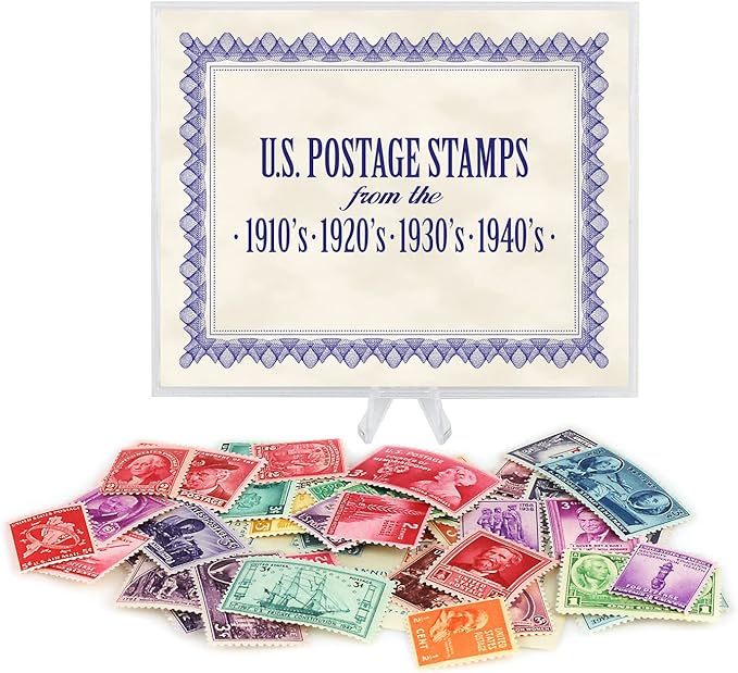 American Coin Treasures 40 U.S. Postage Stamps from The 1910's, 1920's, 1930's and 1940's, Mint State Condition, Various Denominations and Postal Rates, Perforated Edges