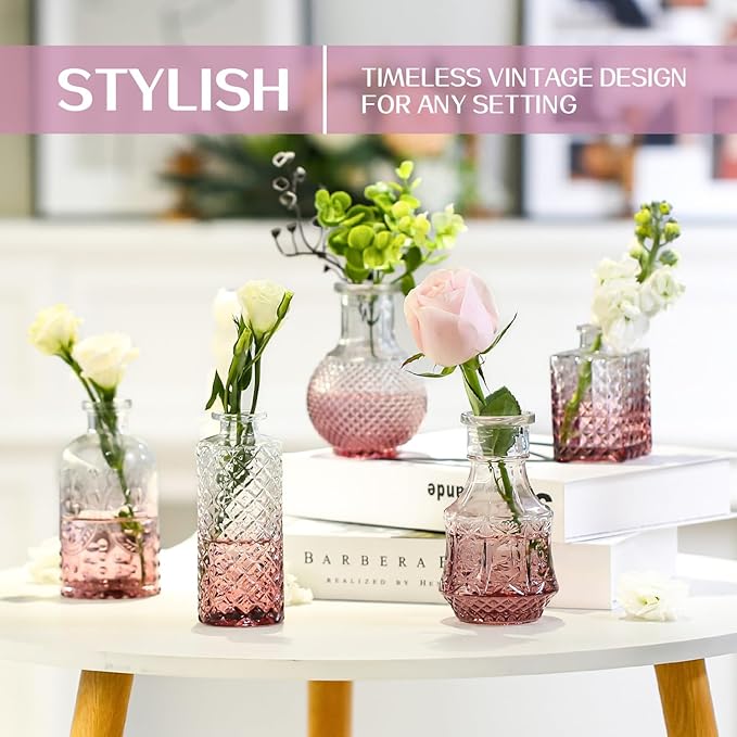 Mini Bud Vases Set of 12 As Wedding Centerpieces for Tables,Clear Bud Vases for Flowers,Small Flower Vases Suitable for Birthday Party,Anniversary,Wedding Reception,Baby Shower (Purple)