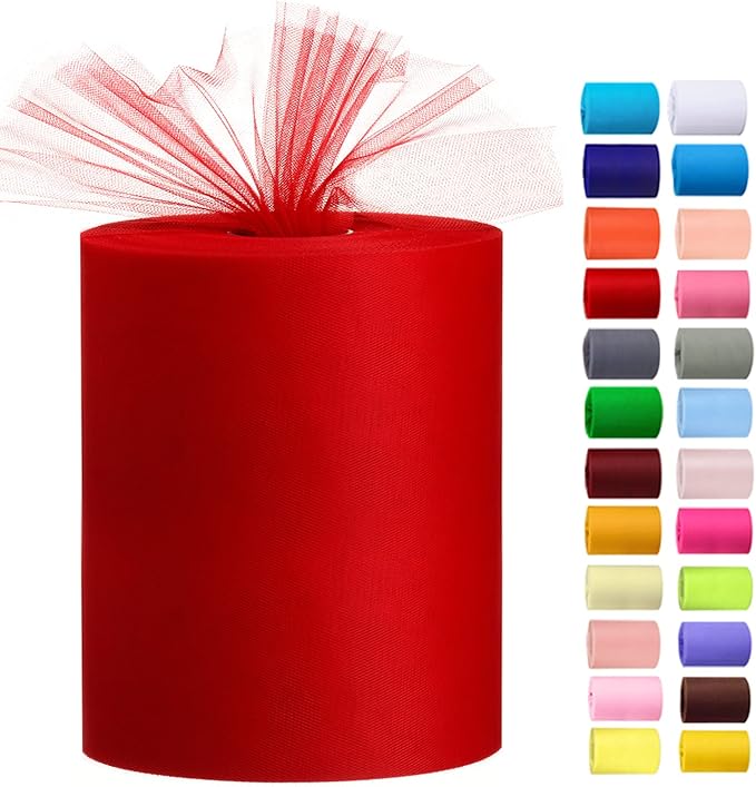 Tulle Rolls 6” by 100 Yards (300 feet) Tulle Roll Spool Fabric for DIY Tutu Skirts Wedding Baby Shower Crafts Decorations Party Supplies (Red)
