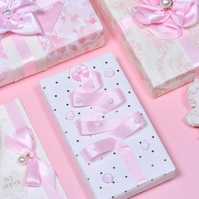 5/8 Inch Light Pink Satin Ribbon 50 Yards Solid Fabric Ribbons for Gift Wrapping, Crafts and DIY Projects, Bows Making, Wedding, Party, Holiday Decor