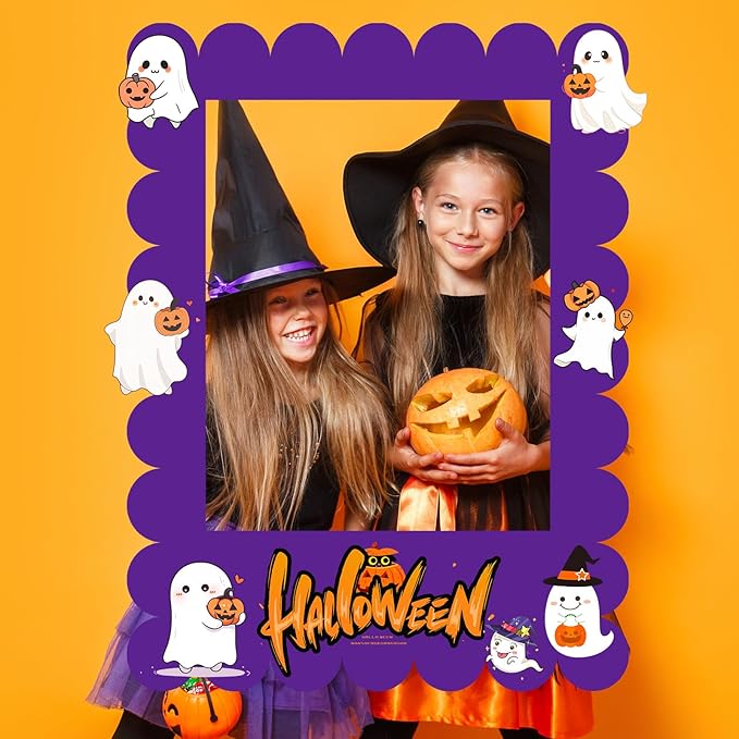 32 x 24 Inch Large Blank DIY Photo Booth Props Picture Frame Party Frame DIY Photo Booth Props Selfie for Halloween Christmas Birthday, Holiday Party(Purple,Scalloped)