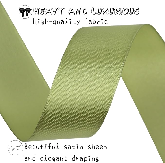 Olive Green Solid Satin Ribbon 1 Inch 25 Yards Solid Polyester Fabric Ribbon for Gift Wrapping Wedding Christmas Baby Shower Birthday Party Decoration Handmade Immortal Flower Craft