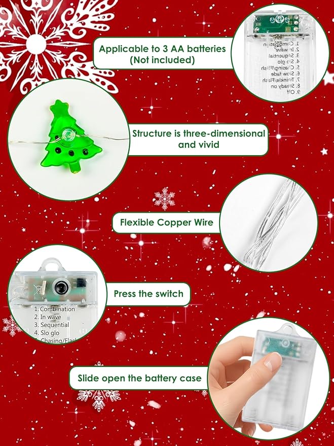 Christmas Decoration Lights, 10FT 30 LED Christmas Tree Snowflake Lucky Bag Fairy Lights Battery Operated with Remote, Twinkle String Light 8 Modes & Timer for Indoor Outdoor Xmas Party House Decor