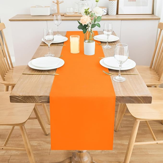 2 Pack Orange Table Runner 12 x 72 Inch Solid Color Farmhouse Runners Coffee Table Dresser for Daily Party Home Decoration