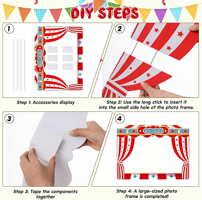 Upgraded 32 x 24 Inch Large Carnival Circus Photo Booth Props Party Decorations Picture Frame Vintage Photo Frame Friends Selfie Props for Christmas Mexico Favors (Carnival Style)