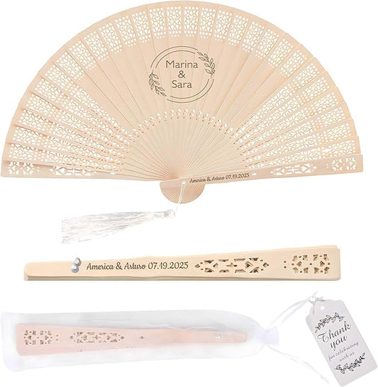 100 PCS Custom Fans Personalized Folding Fans for Line Dancing Wooden Hand Fan Wedding Favors Bulk Fans for Guests Party Event Use (Style09)