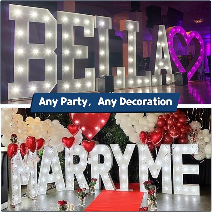 Marquee Letters 3 Feet Tall Large Light Up Letters Baby Shower Decorations Wedding Engagement Proposal White Party Decorations Marry Me Sign Big Cardboard Backdrop W