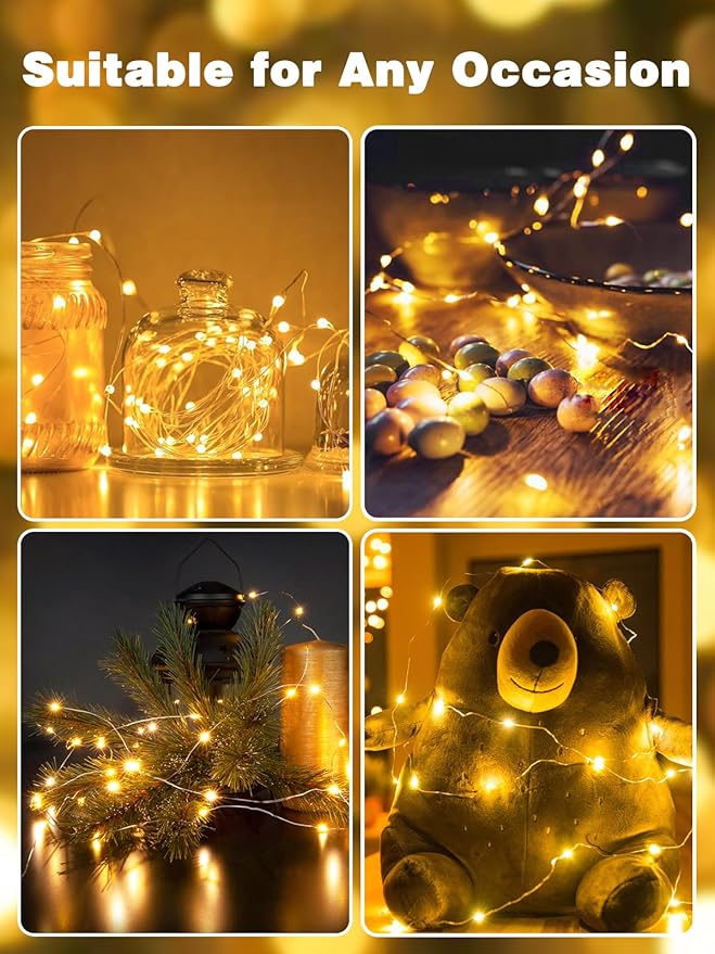 6 Pack Fairy Lights Battery Operated with Remote Control Timer, 26 FT 80 LED String Lights Outdoor Indoor, 8 Mode Twinkle Lights for Christmas Party Wedding Birthday Bedroom Decorations (Warm White)