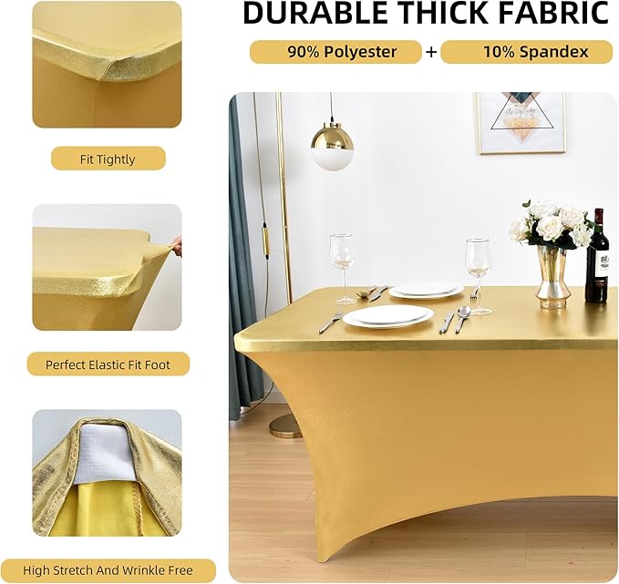2-Pack 8ft Spandex Table Covers for Rectangle Folding Tables - Washable Elastic Tablecloth - Ultimate Fitted Table Protector for Birthday Parties, Trade Shows, Banquet