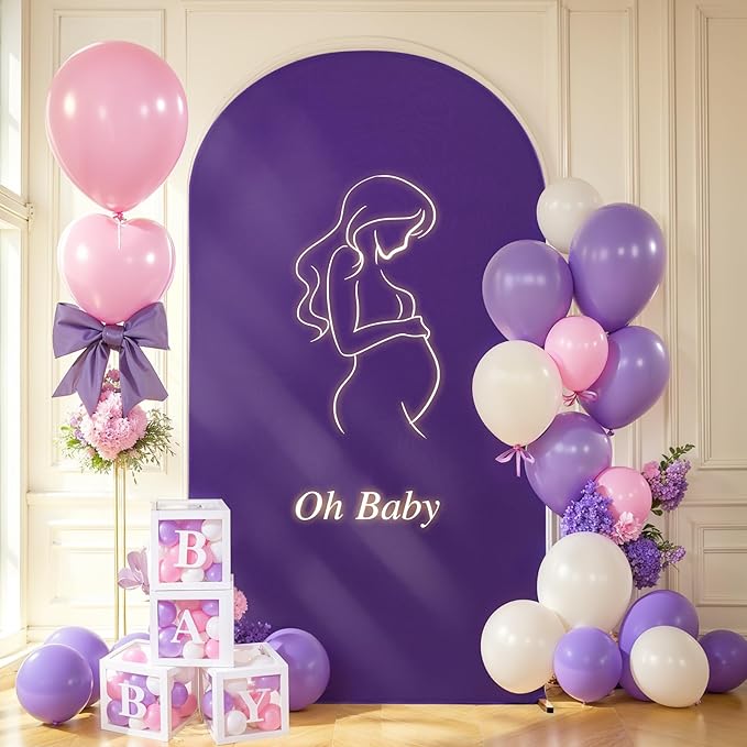 6.6FT Purple Arch Backdrop Cover - Polyester Fitted Wedding Arch Stand Covers Round Top Chiara Arch Backdrop Cover for Birthday Party Banquet Photo Background Decoration