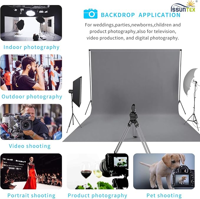 ISSUNTEX 10X24 ft Background Muslin Backdrop, Photo Studio, Collapsible High Density Screen for Video Photography and Television-Gray