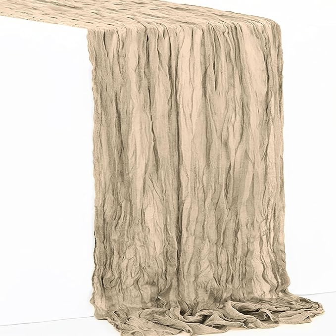 10 Pack Khaki Cheesecloth Table Runner 35x120 Inch 10Ft Rustic Gauze Cheese Cloth Table Runner Sheer Cheesecloth Table Runners for Wedding Party Bridal Shower Decoration