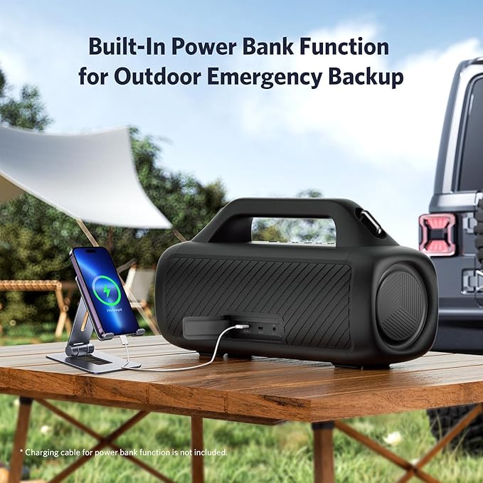 EarFun UBOOM X Portable Bluetooth Speaker, 80W Stereo with JumboBass, IP67 Waterproof Outdoor Speaker, RGB Light, 30H Playtime, Custom EQ, Bluetooth 5.3 Speakers for Outdoor, Camping, Beach