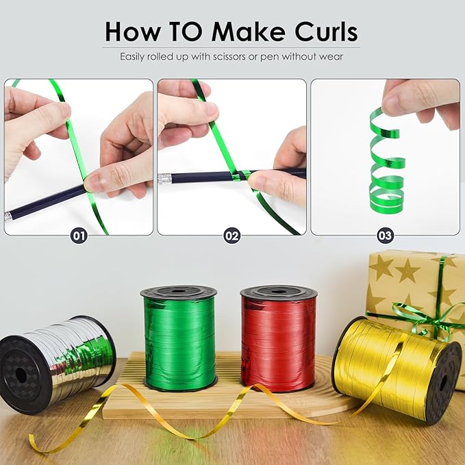 Black Ribbon, 500 Yard Curling Ribbon for Crafts, Shiny Metallic, Iridescent Crimped for Gift Wrapping, Balloons, Florist (1 Roll)