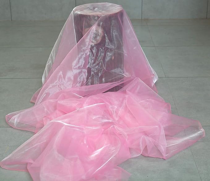 VDS Pink Organza Fabric, 15 Yards Continuous, 45” Wide, Wedding Party Decoration Iridescent Crystal Sheer Shiny Organza Tulle Bridal Dress DIY Crafts Costume Sewing Backdrop Arch Cloth