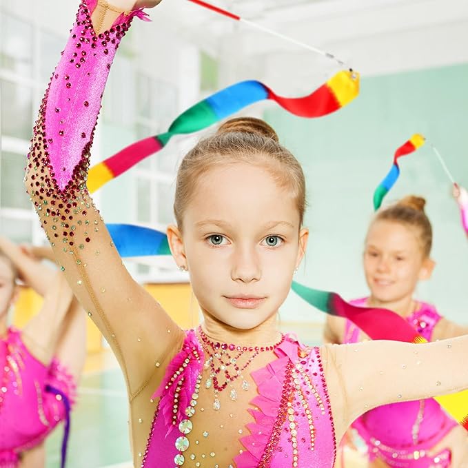 Sratte 30 Pieces Rainbow Dancing Ribbons 78.74 Inches Long Rhythmic Gymnastics Wands Colorful Dance Twirling Streamers for Rainbow Party Favors Party Birthday Gift Gymnastics Equipment