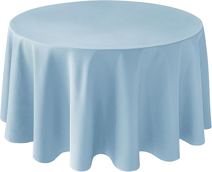 Biscaynebay Textured Fabric Round Tablecloths 90", Light Blue Water Resistant Washable Table Cloths Circle Folding Table Covers Linen for Dining, Kitchen, Wedding, Parties etc.
