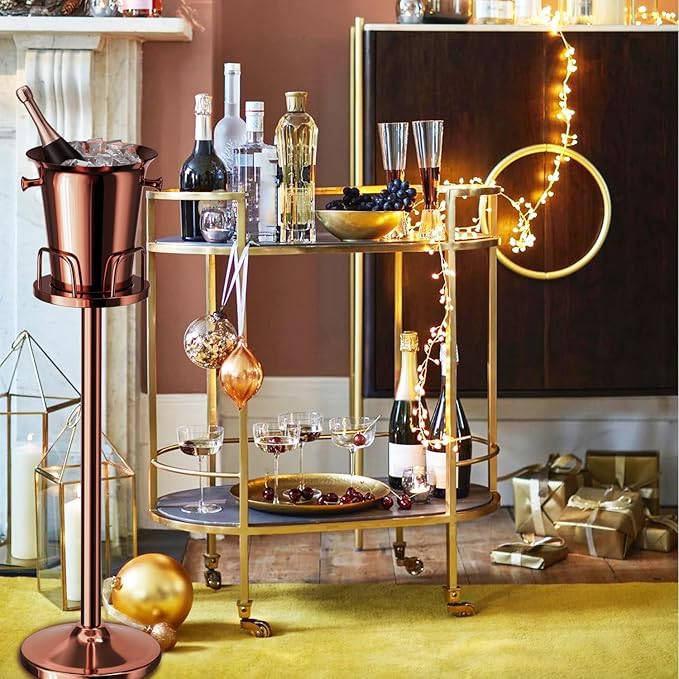 Ice Bucket with Stand Standing Champagne bucket for Party Stainless Steel Wine Bucket Wine Cooler with Stand 5L Wine Chiller for Bar Ktv Weding (rose gold)