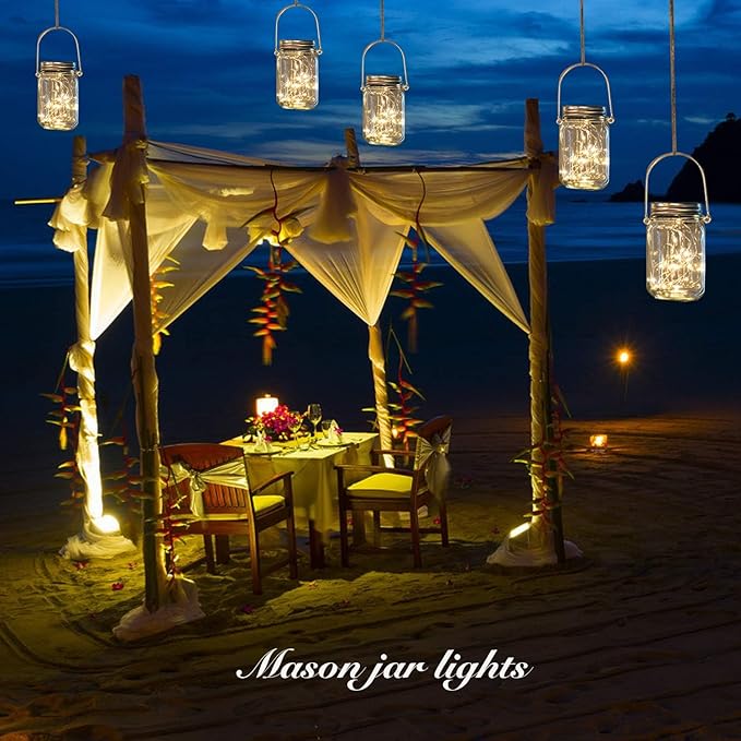 12 Pack Solar Mason Jar Lights for Outside, 30 LED Solar Mason Jar Lids Fairy Lights with 12 Hangers(No Jars) Outdoor Waterproof for DIY Patio Garden Yard Lawn Party Wedding Decoration Warm White