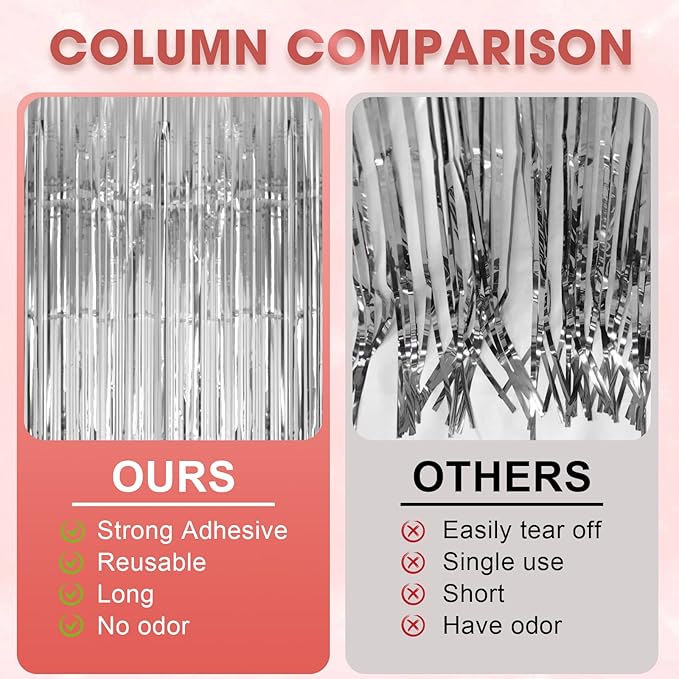 3 Pack 3.3x8.2 Feet Silver Foil Fringe Backdrop Curtains, Tinsel Streamers Birthday Party Decorations, Fringe Backdrop for 2025 New Years Eve, Graduation, Baby Shower, Gender Reveal