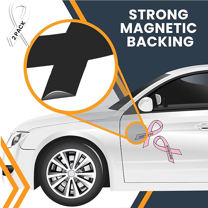 Magnet Me Up Breast Cancer Survivor Pink Ribbon Magnet Decal - 3.5x7 Inches, 2 Pack, Automotive Magnet for Car, Truck, SUV - Show Support and Raise Awareness with This Meaningful Auto Magnet