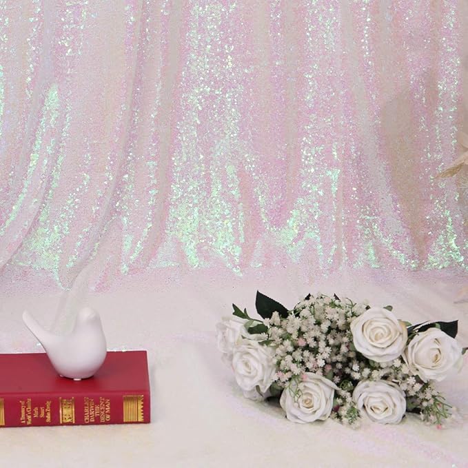 Juya Delight White Iridescent Backdrop Curtain, Sequin Photography Backdrop Curtain for Wedding Party Decoration Festival Ceremony,White Iridescent,2ftx8ft,2 Panels