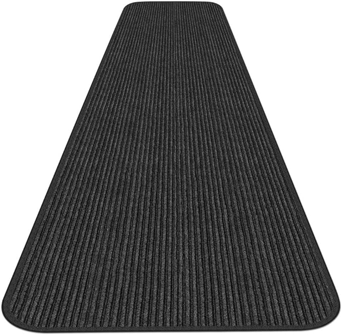 House, Home and More Indoor Outdoor Double-Ribbed Carpet Runner with Skid-Resistant Rubber Backing - Smokey Black - 4 Feet x 30 Feet