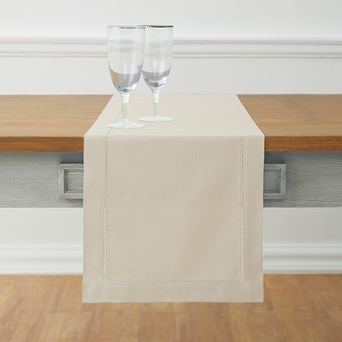 Solino Home Cotton Linen Table Runner 72 Inches Long - Hemstitch Linen Table Runner 14 x 72 Inch for Dresser, Dining, Fall, Autumn, Halloween, Thanksgiving, Christmas