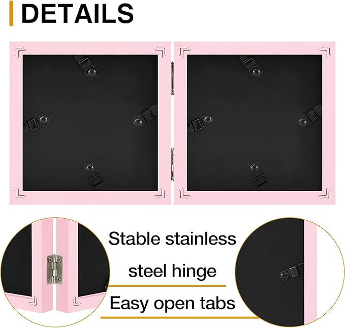 decorUhome Double 4x4 Picture Frame Vertical, Engineered Wood Bifold Photo Frame with Plexiglass for Tabletop Display, 4x4, Pink