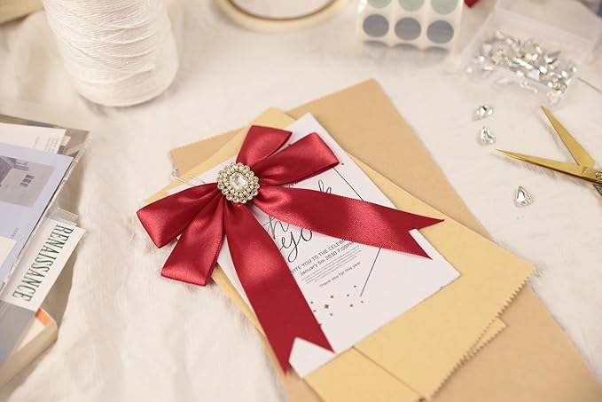 Scarlet Red Satin Ribbon 1 inch X Continuous 100 Yards, Single Face Polyester Ribbon Perfect for Gift Wrapping, Flower Bouquet, Wedding Decor, Crafts, Bow Making, Sewing and More